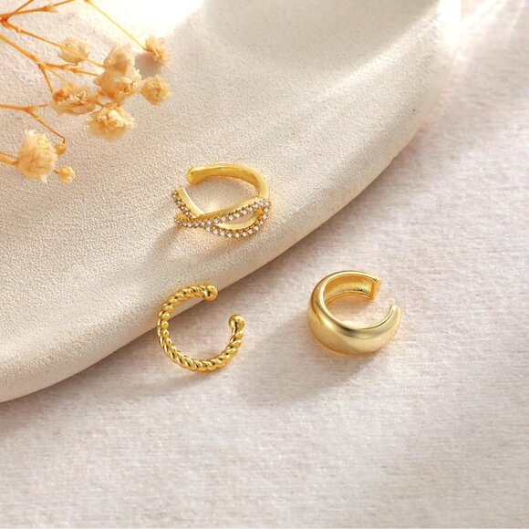 Chunky Ear Cuff Set Non Piercing Clip-On Cartilage Cubic Zirconia Earring - Picture 5 of 7